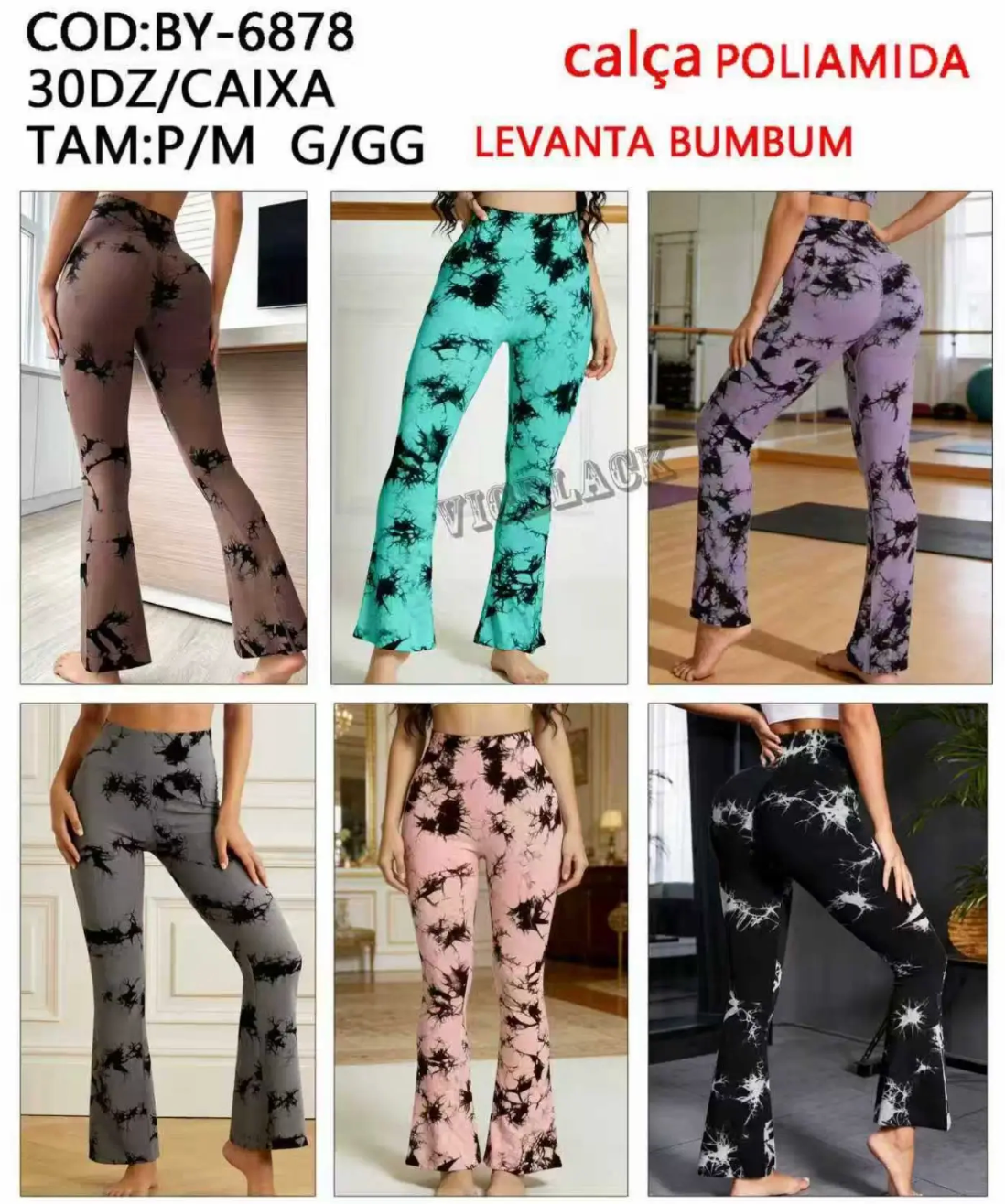 Calça Fler Tie Dye P/M G/GG Poliamida Com Levante Bumbum BY-6878 *Pacote: R$ 35