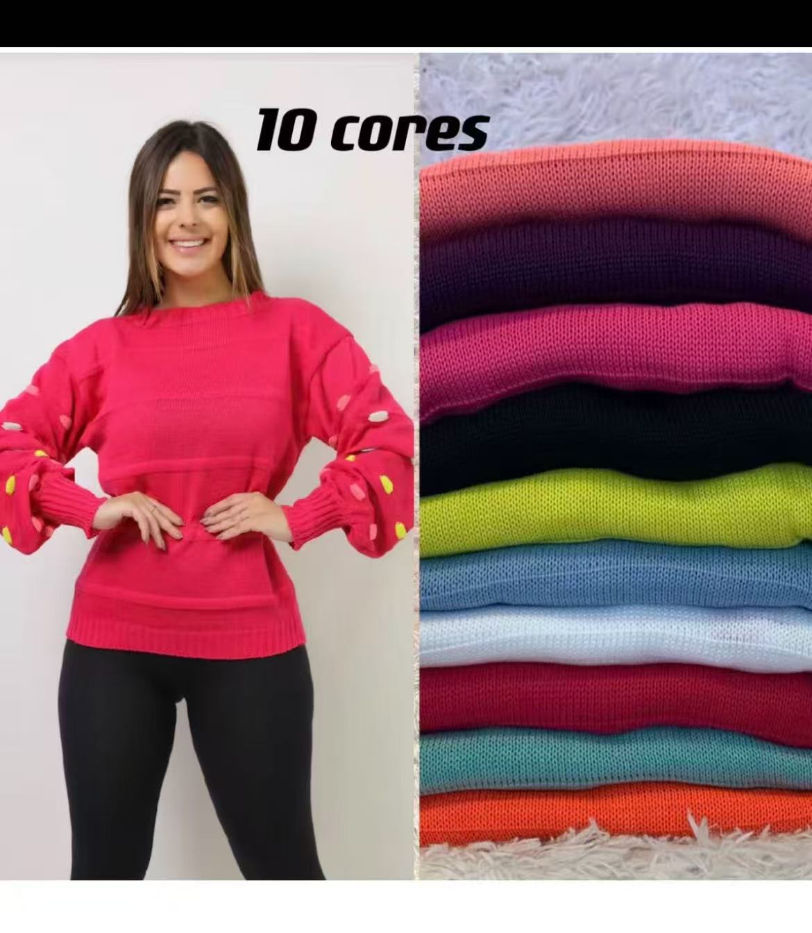 Suéter Trança Manga com Bolinha Feminino Inverno TOPTOP-03 *Pacote: 35 R$ *Atacado: R$ 40