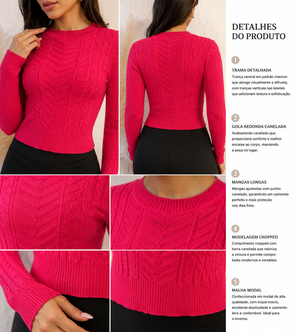 Suéter Trança Cropeed Feminino Inverno TOP-01 *Pacote: 35 R$ *Atacado: R$ 40