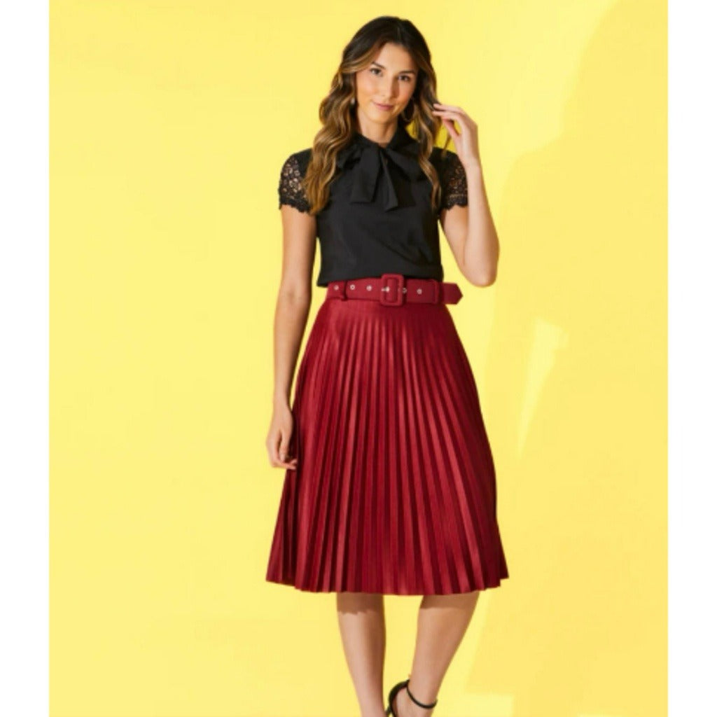 Saia Midi Plissada Cinto *Pacote: 28 R$ *Atacado: R$ 30