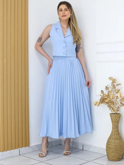 Conjunto Saia Plissada twill Alfaiataria XY-573 *Atacado: R$ 130