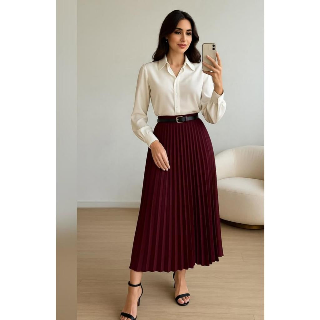 Saia Plissada Linho Luis Twill Alfaiataria FF-SAI-031-LXY-588 *Pacote: 70 R$ *Atacado: R$ 80