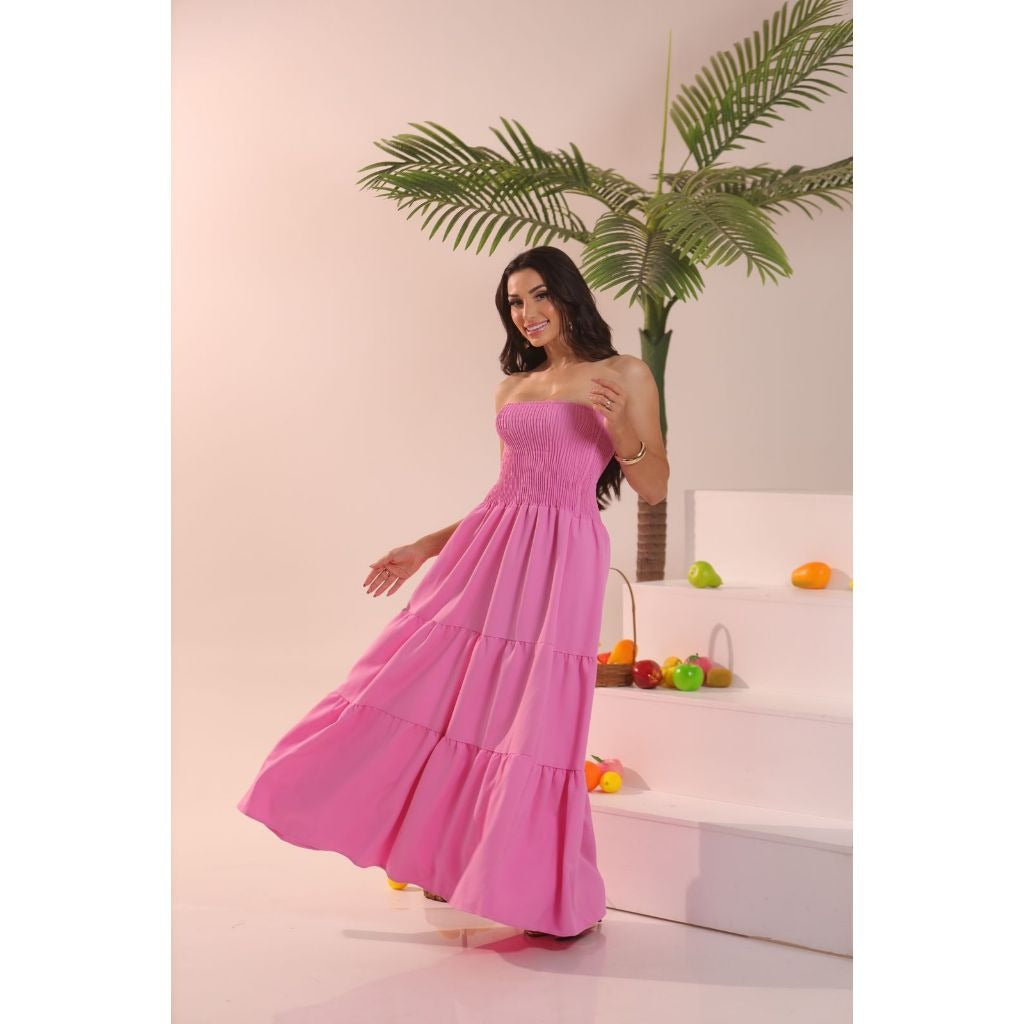 Vestido Tomara Que Caia Elástica Liso Viscolinho Sarja FF-VES-017-ESF *Pacote: 60 R$ *Atacado: 65 R$