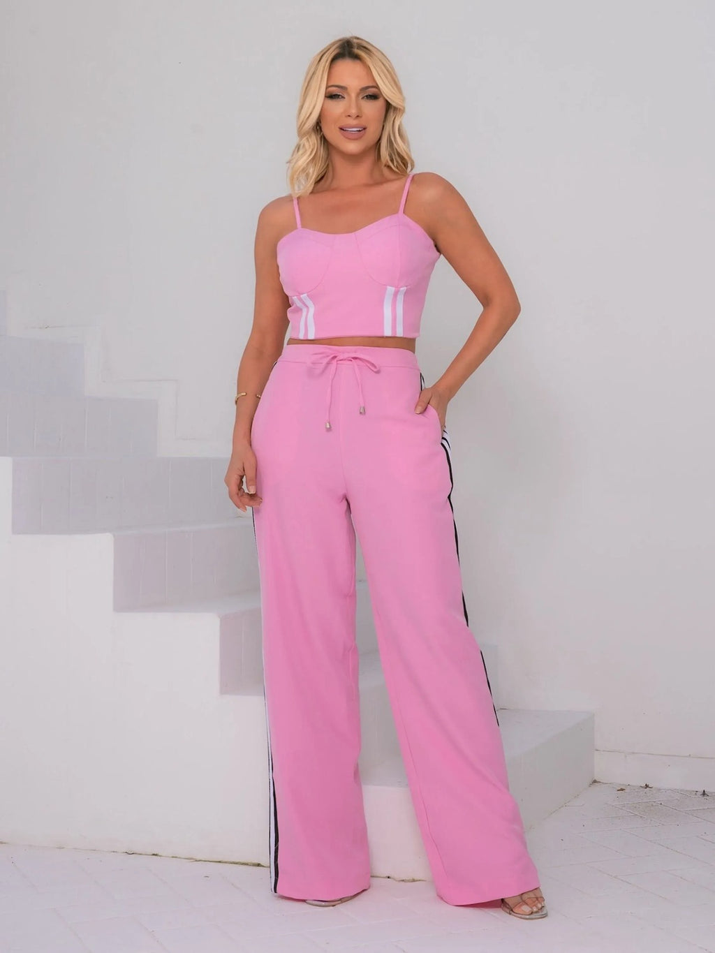 Conjunto Cropped e Calça Bicolor FF-CON-054-XY-632 *Pacote: 95 R$ *Atacado: R$ 110