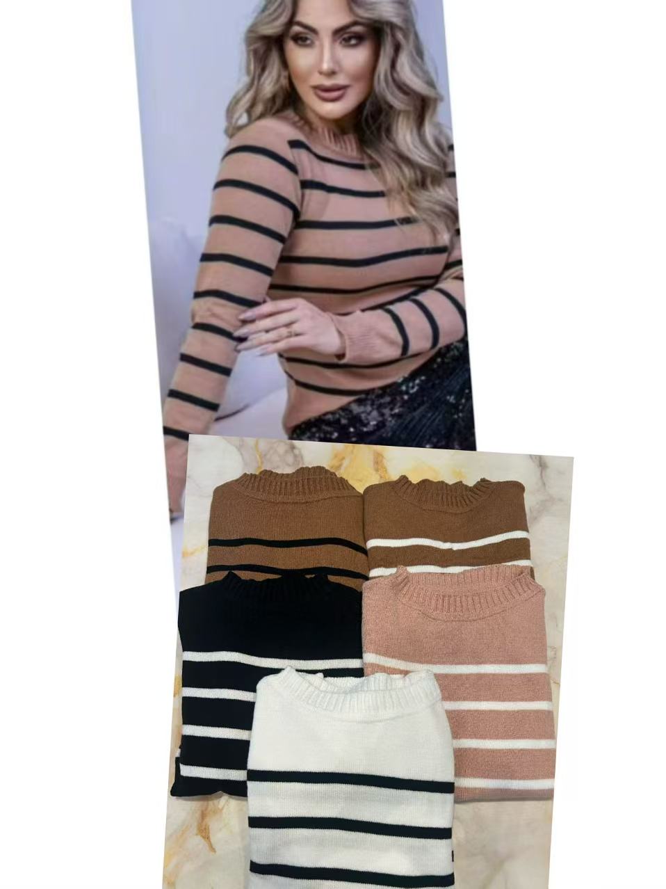 Blusa de Tricot Listrada Inverno Tamanho Único *Pacote: 38 R$ *Atacado: R$ 45