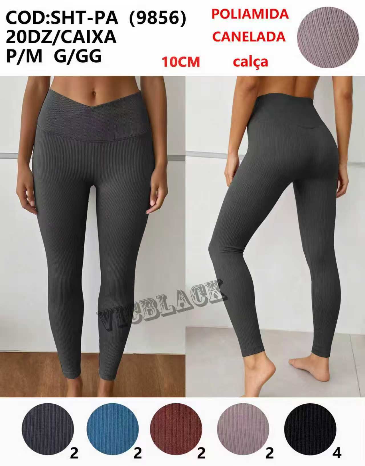 Calça Poliamida Canelada 10CM Academia P/M G/GG SHT-PA(9856) *Pacote: 38 R$