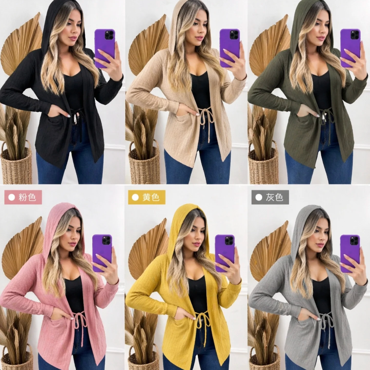 Cardigan Modal Grosso com Capuz com Bolso Inverno *Pacote: 55 R$