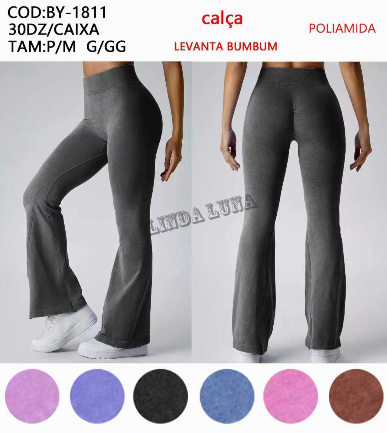 Calça Poliamida Levanta Bumbum Academia P/M G/GG BY-1811 *Pacote: 35 R$
