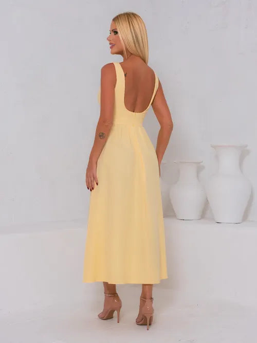Vestido Midi Clássico Vintage Alfaiataria XY-978 *Atacado: R$ 75