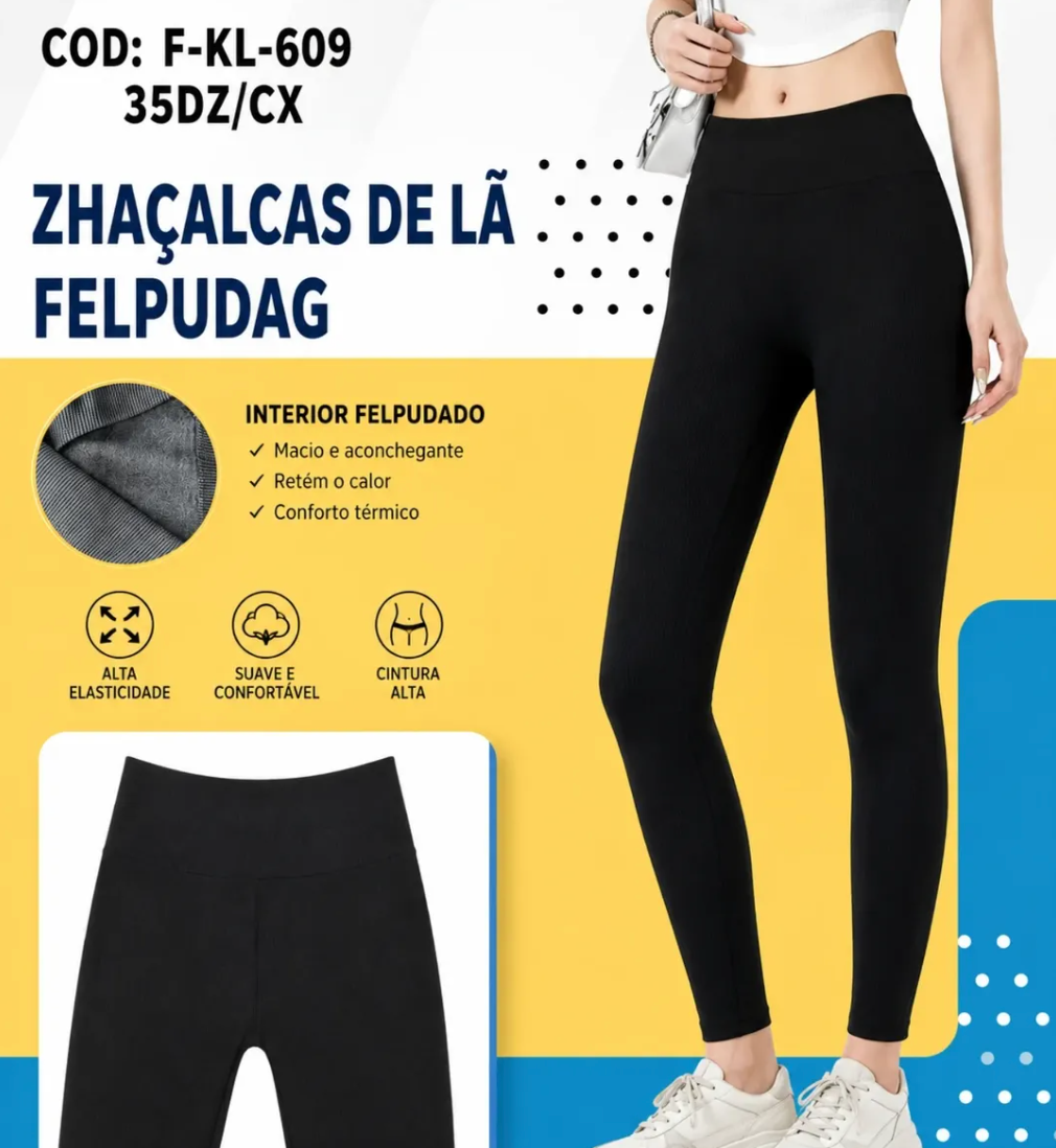 Legging Peluciada Só Preto Inverno P/M G/GG *Pacote: R$ 25 *Atacado: R$ 28