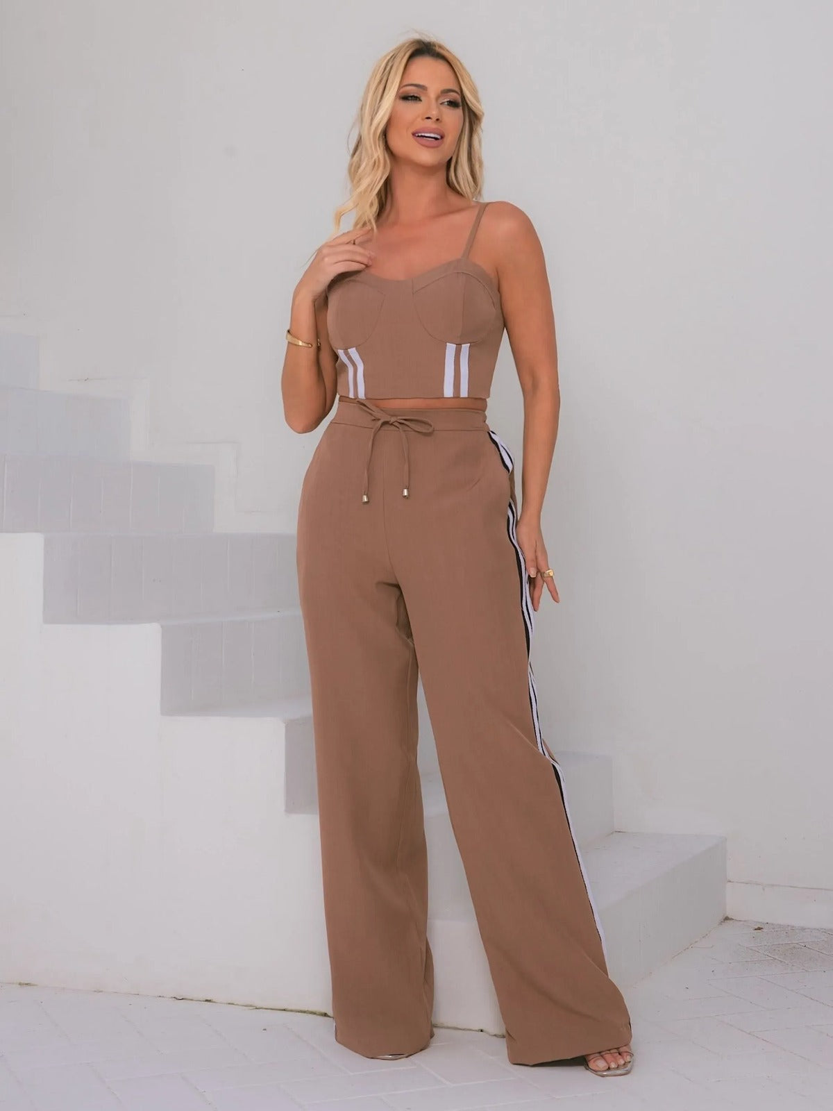 Conjunto Cropped e Calça Bicolor FF-CON-054-XY-632 *Pacote: 95 R$ *Atacado: R$ 110
