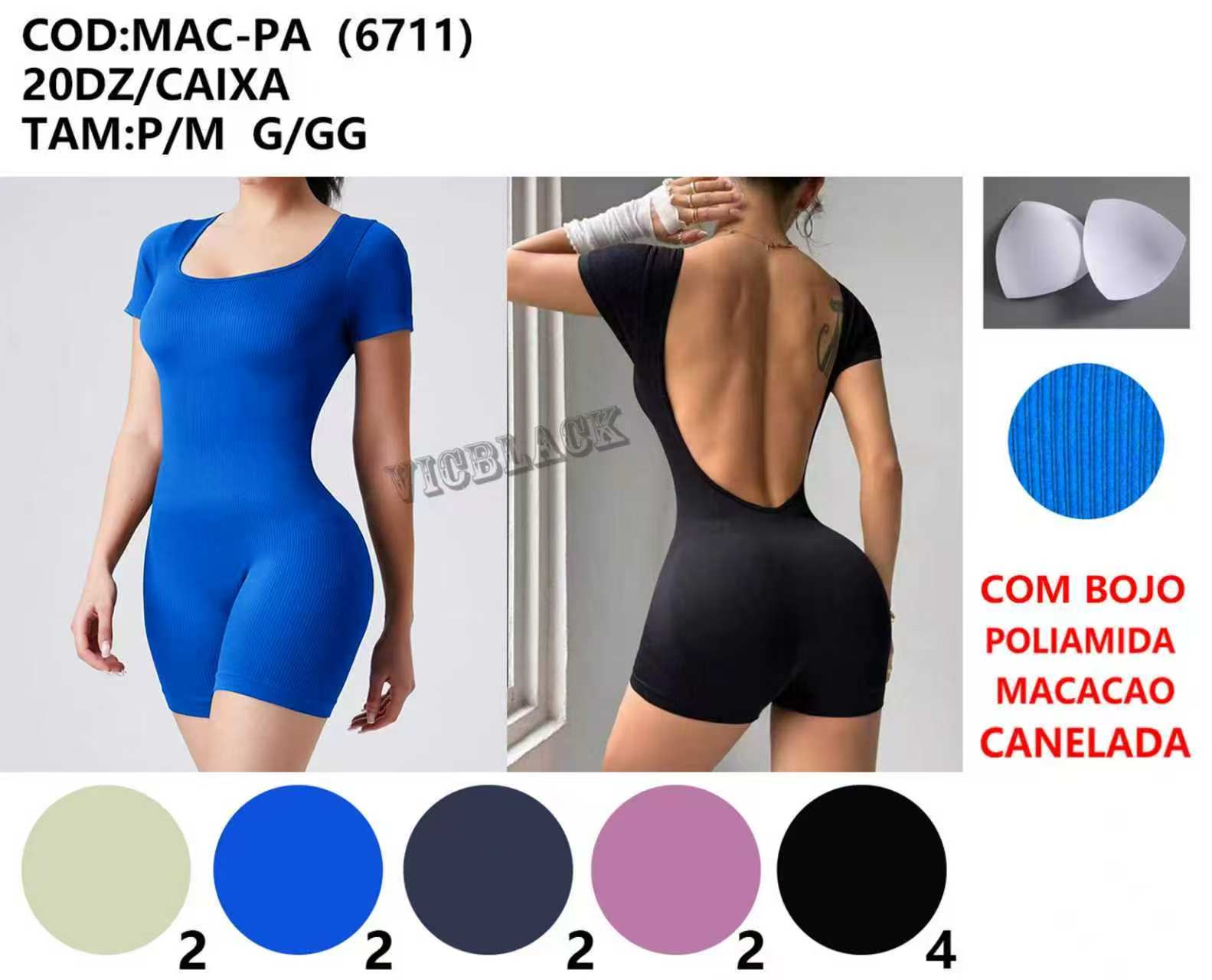 Macacao Poliester Com Bojo Academia P/M G/GG MAC-PA(6711) *Pacote: 40 R$