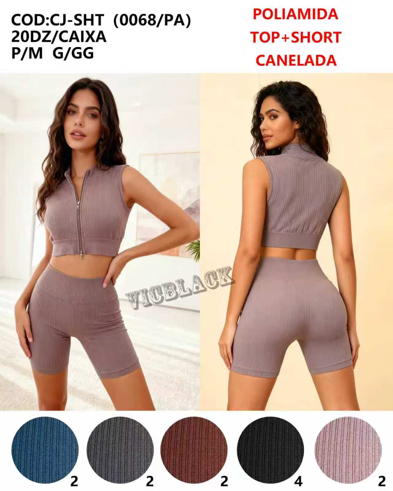 Top+Short Poliamida Canelada Academia P/M G/GG CJ-SHT(0068/PA) *Pacote: 55 R$