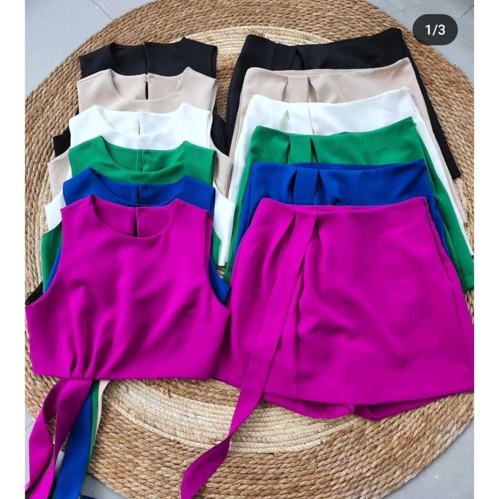 Conjunto Cropped e Saia com Amarração Alfaiataria Premium FF-CON-036 *Pacote: 60 R$ *Atacado: R$ 70