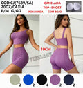 Top+Short Poliamida Com Bojo Canelada Academia P/M G/GG CJ(7689/SA) *Pacote: 55 R$
