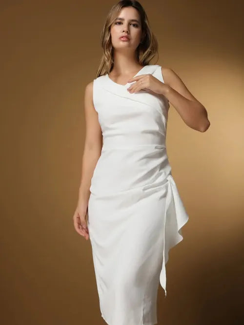 Vestido Midi Drapeado em Alfaiataria XY-467 *Atacado: R$ 83