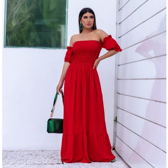 Vestido Longo Manga Cigana Latex Duna FF-VES-029 *Pacote: 50 R$ *Atacado: R$ 55