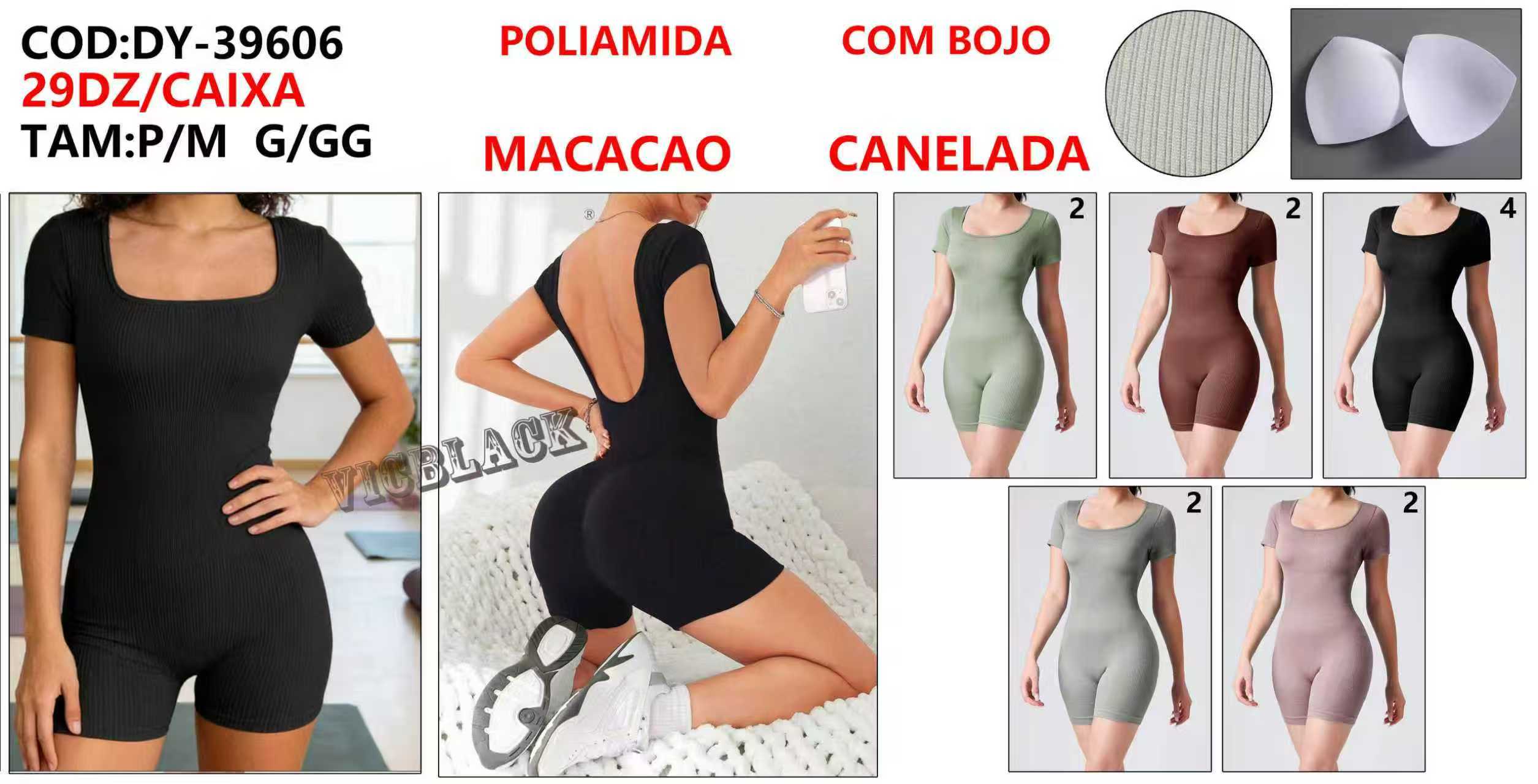 Macacao Poliamida Canelada Com Bojo Academia P/M G/GG DY-39606 *Pacote: 45 R$