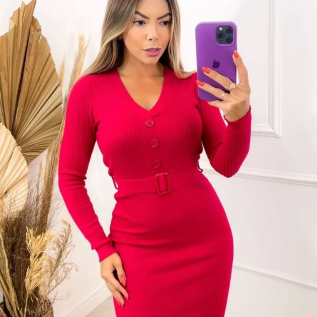 Vestido Modal com Cinto Inverno P M G GG *Pacote: 65 R$