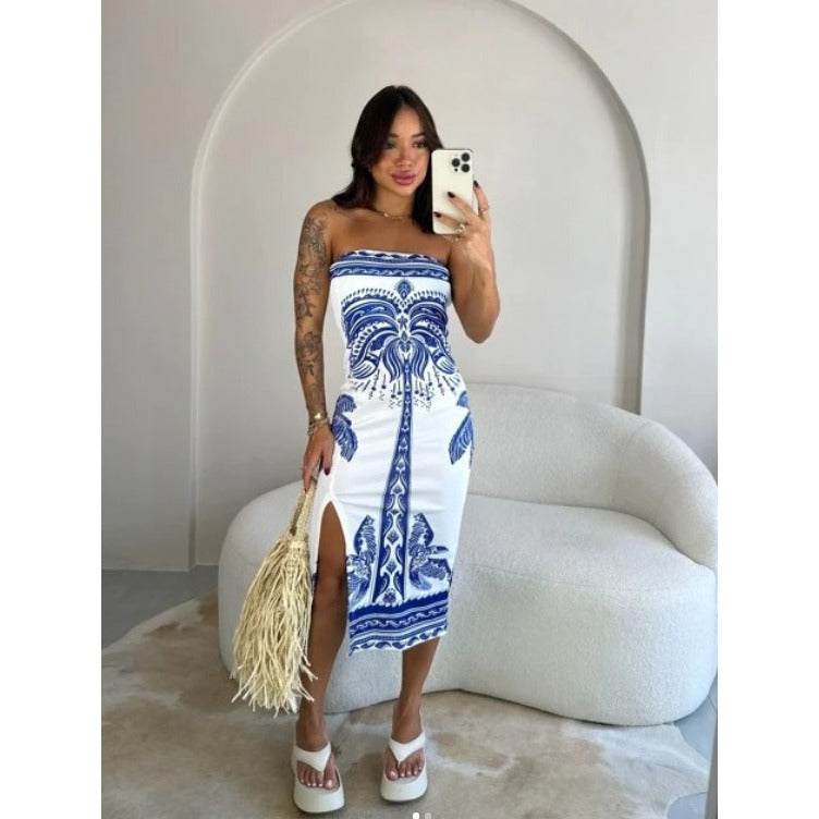 Vestido Estampado Tomara Que Caia com Fenda Mídi FF-VES-035-HBD-WE-VES-001 *Pacote: R$ 50 *Atacado: R$ 70
