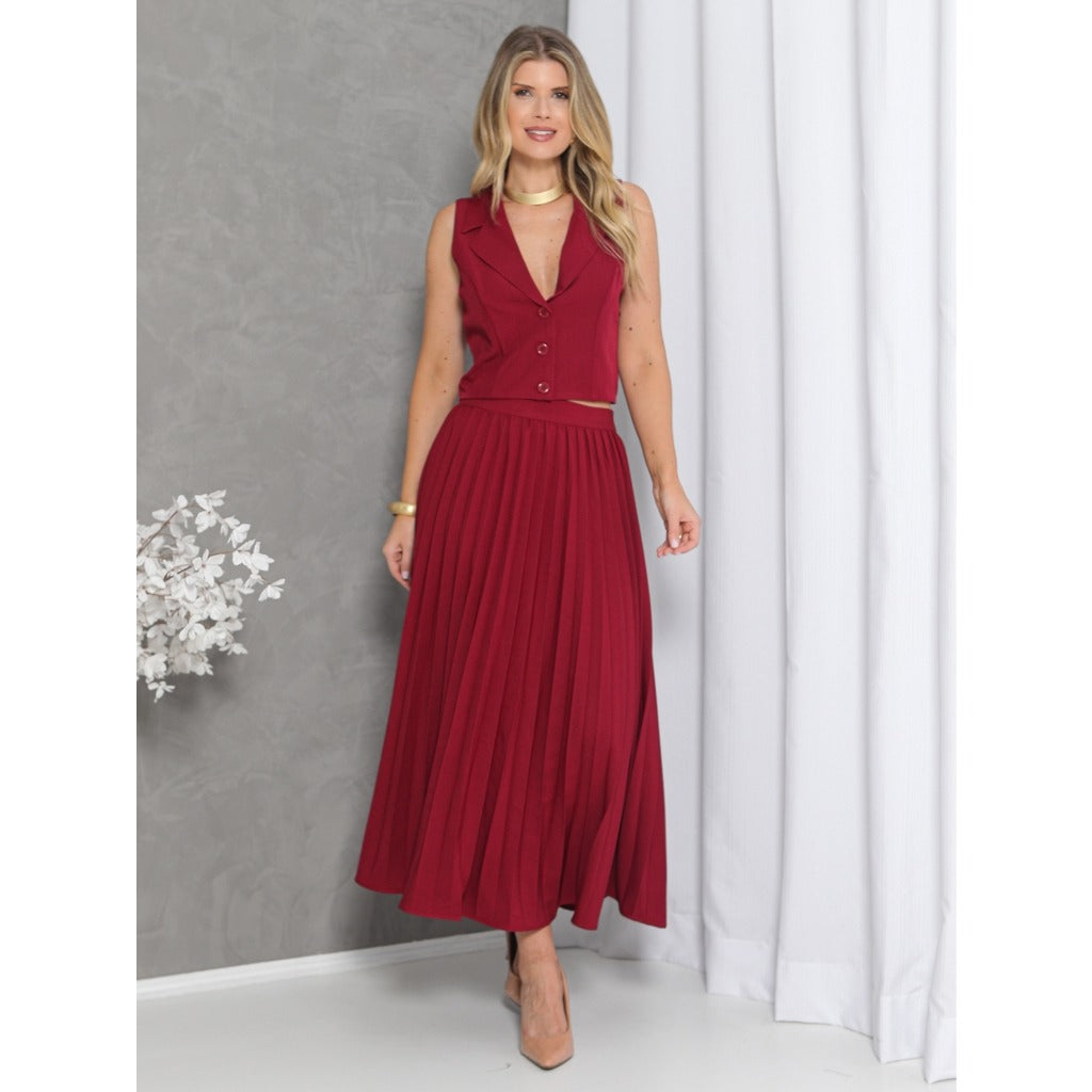Conjunto Colete e Saia Plissado Alfaiataria Luis Twill FF-CON-079-CSS-528 *Pacote: R$ 95 *Atacado: R$ 130