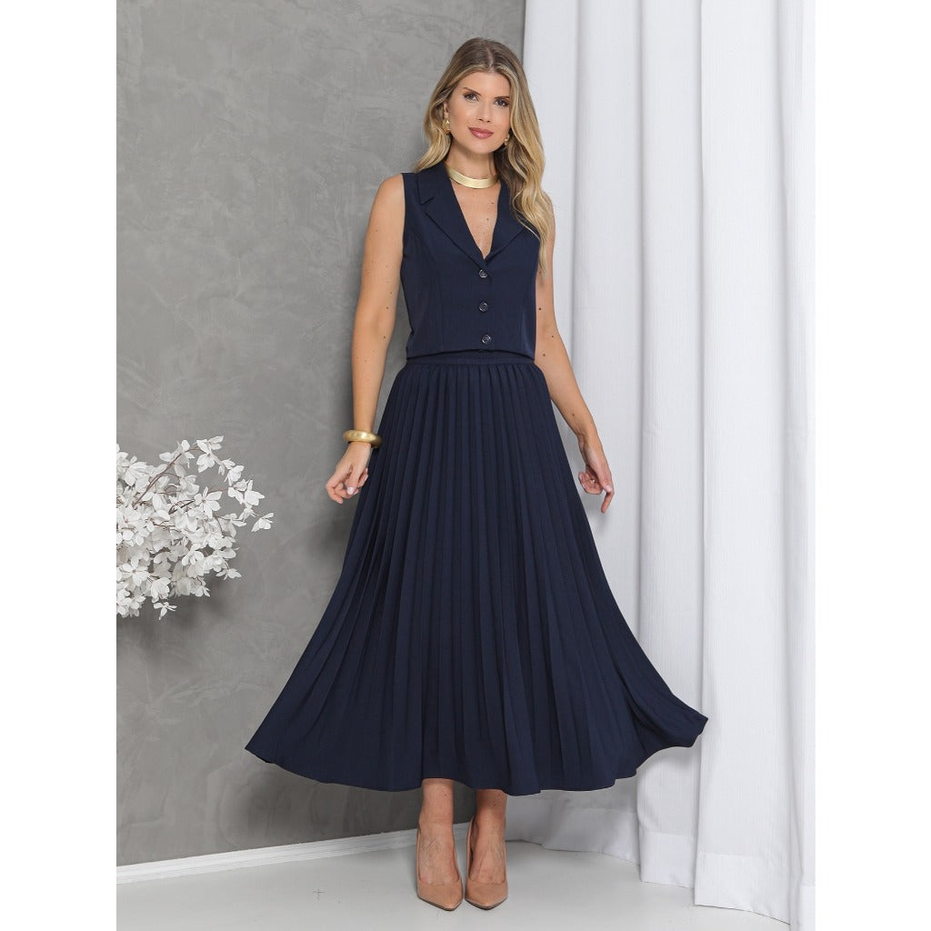 Conjunto Colete e Saia Plissado Alfaiataria Luis Twill FF-CON-079-CSS-528 *Pacote: R$ 95 *Atacado: R$ 130