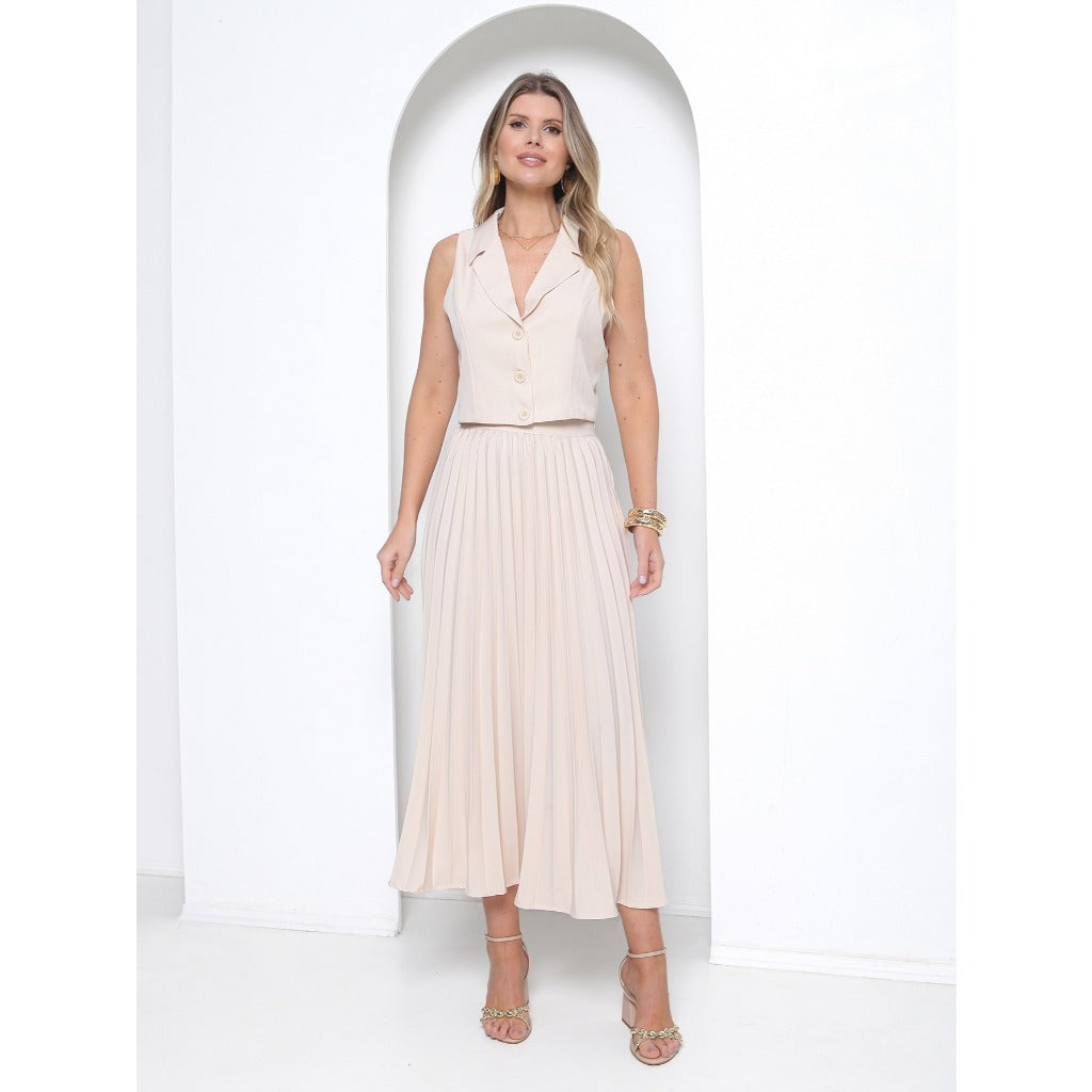 Conjunto Colete e Saia Plissado Alfaiataria Luis Twill FF-CON-079-CSS-528 *Pacote: R$ 95 *Atacado: R$ 130