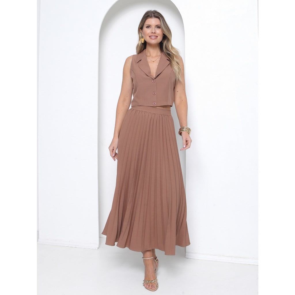 Conjunto Colete e Saia Plissado Alfaiataria Luis Twill FF-CON-079-CSS-528 *Pacote: R$ 95 *Atacado: R$ 130