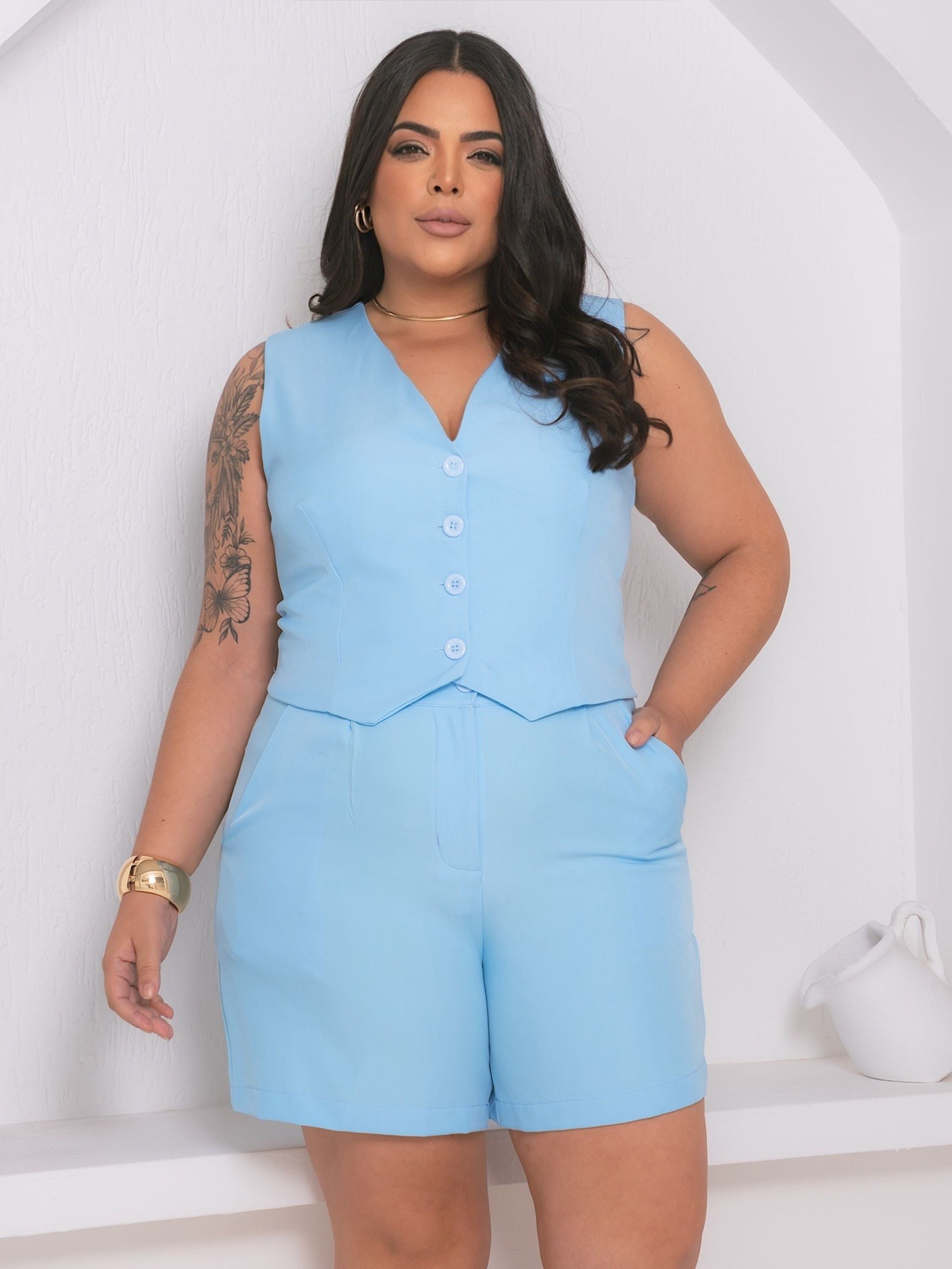 Conjunto Plus Size Alfaiataria ou Twill FF-CON-028-XY-607 *Pacote: R$ 75 *Atacado: R$ 90