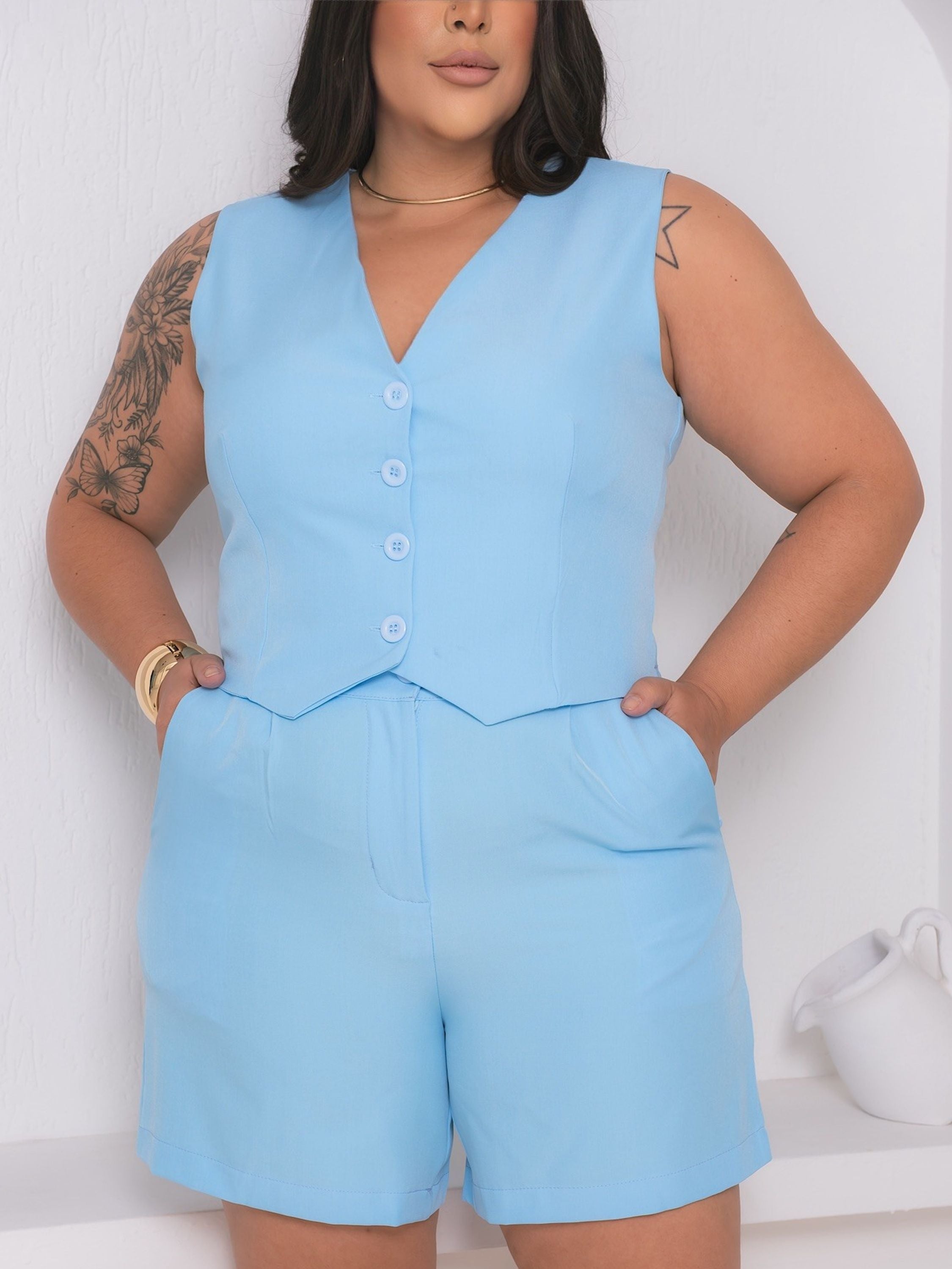 Conjunto Plus Size Alfaiataria ou Twill FF-CON-028-XY-607 *Pacote: R$ 75 *Atacado: R$ 90