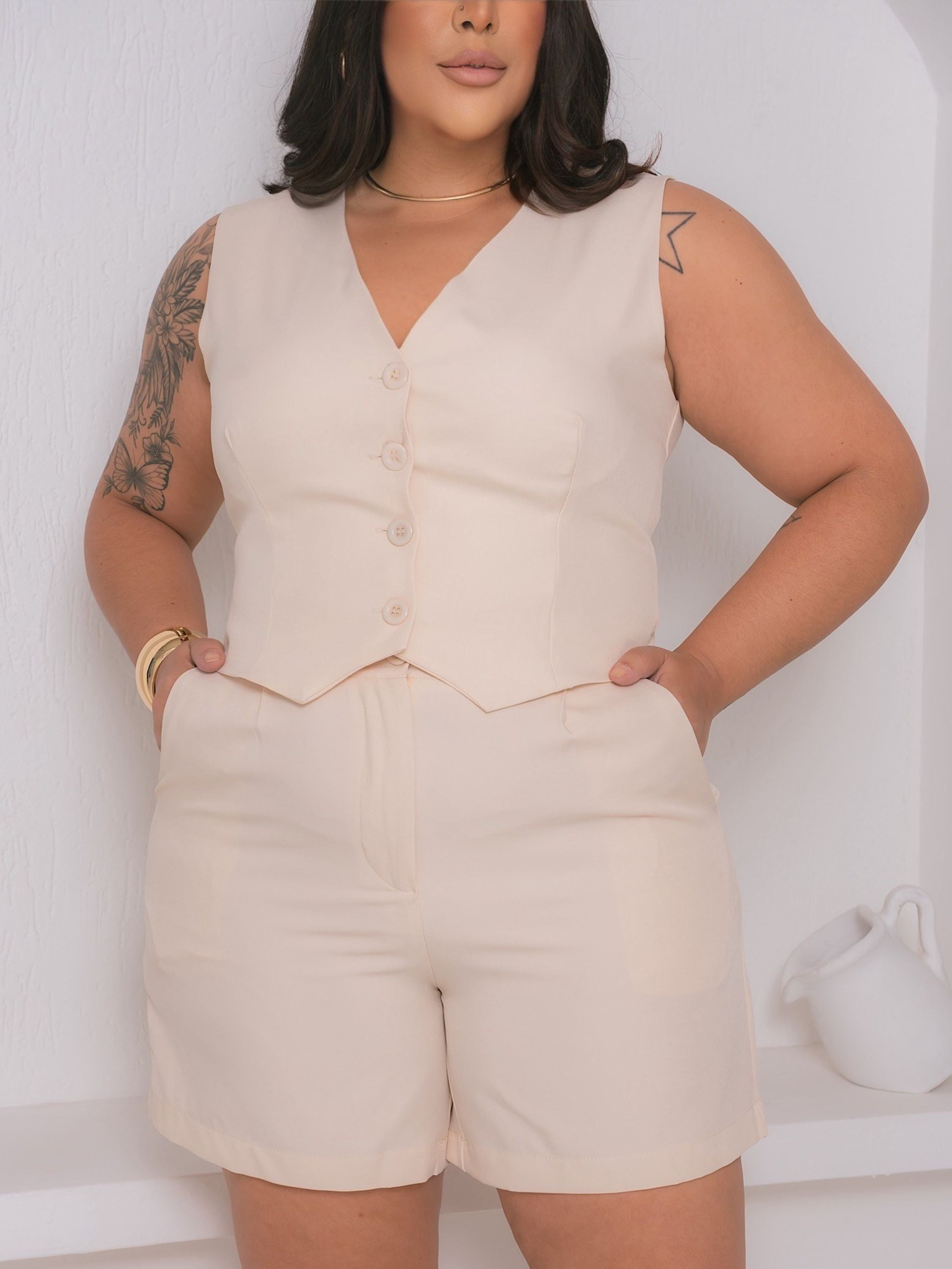 Conjunto Plus Size Alfaiataria ou Twill FF-CON-028-XY-607 *Pacote: R$ 75 *Atacado: R$ 90