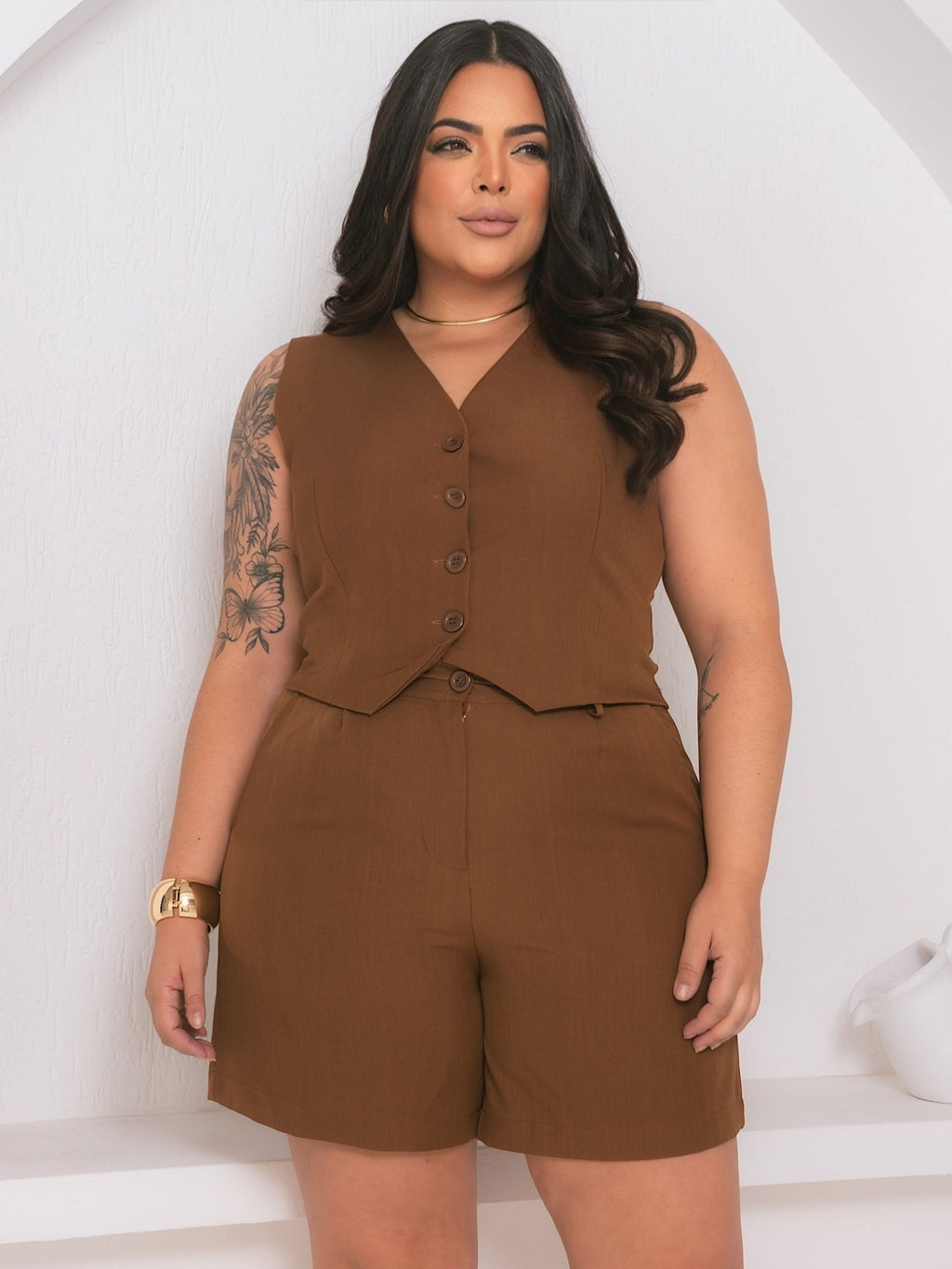Conjunto Plus Size Alfaiataria ou Twill FF-CON-028-XY-607 *Pacote: R$ 75 *Atacado: R$ 90