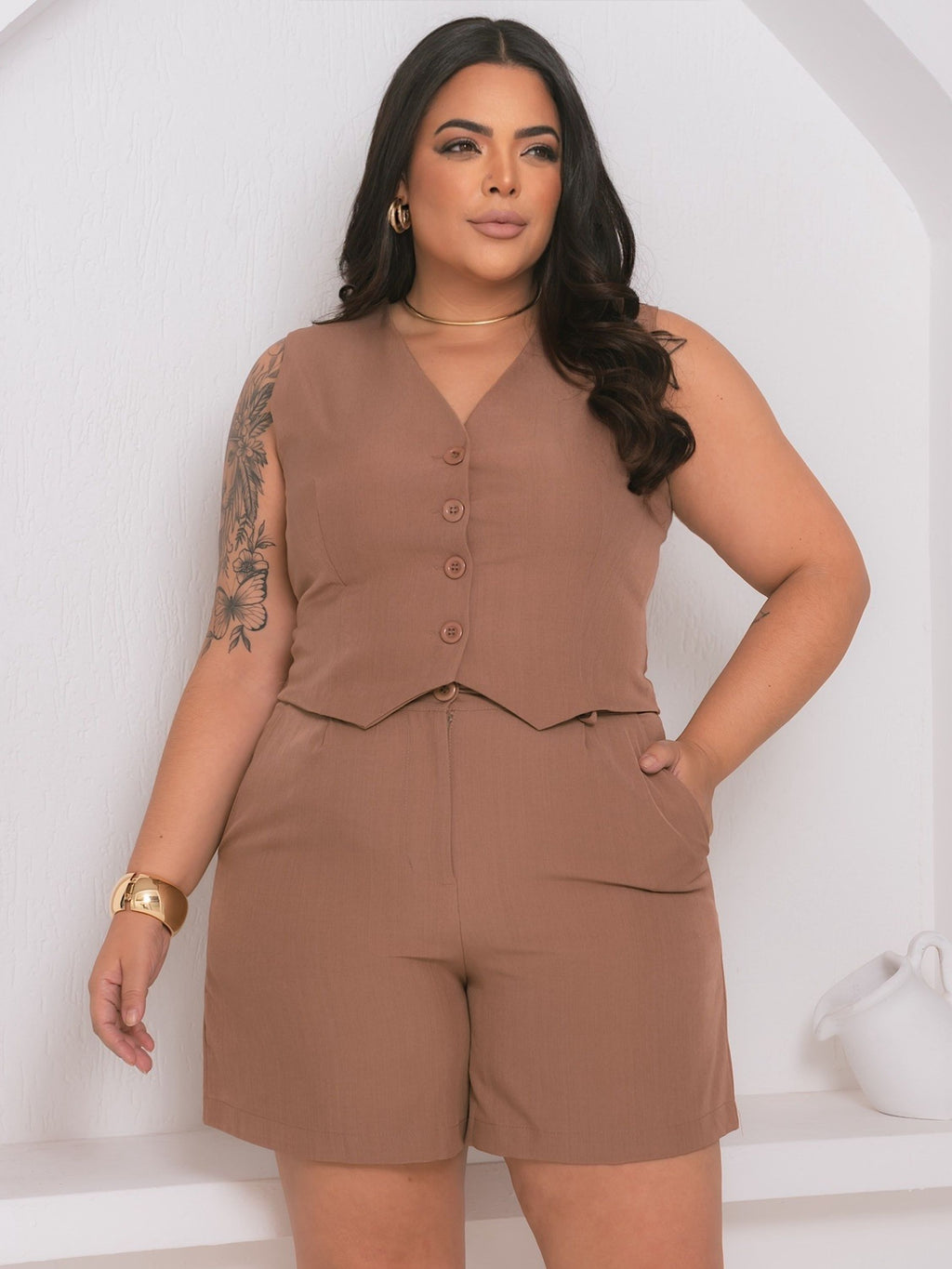 Conjunto Plus Size Alfaiataria ou Twill FF-CON-028-XY-607 *Pacote: R$ 75 *Atacado: R$ 90