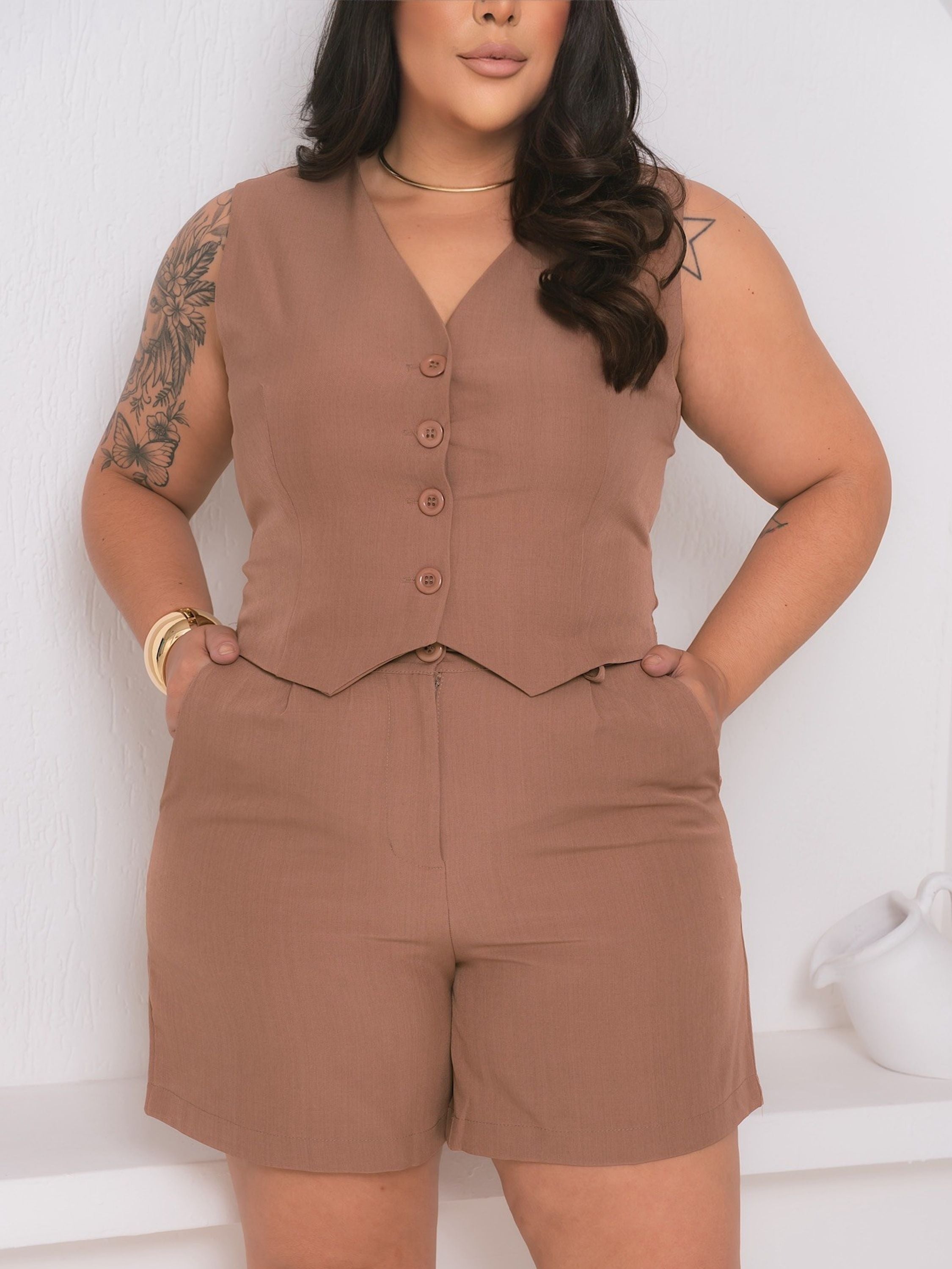 Conjunto Plus Size Alfaiataria ou Twill FF-CON-028-XY-607 *Pacote: R$ 75 *Atacado: R$ 90