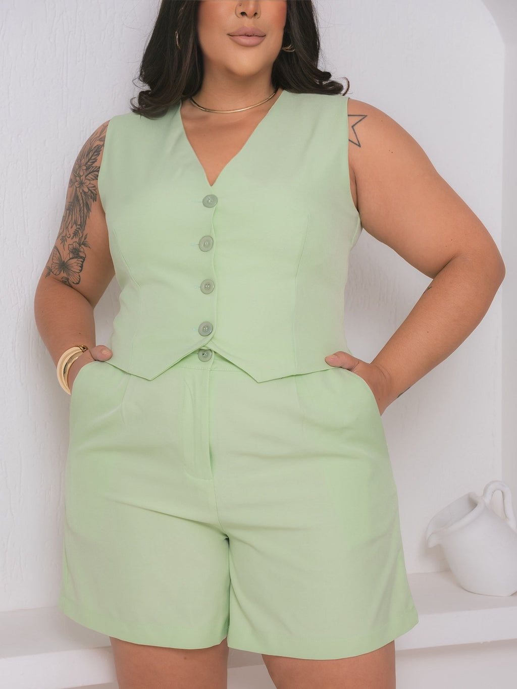 Conjunto Plus Size Alfaiataria ou Twill FF-CON-028-XY-607 *Pacote: R$ 75 *Atacado: R$ 90