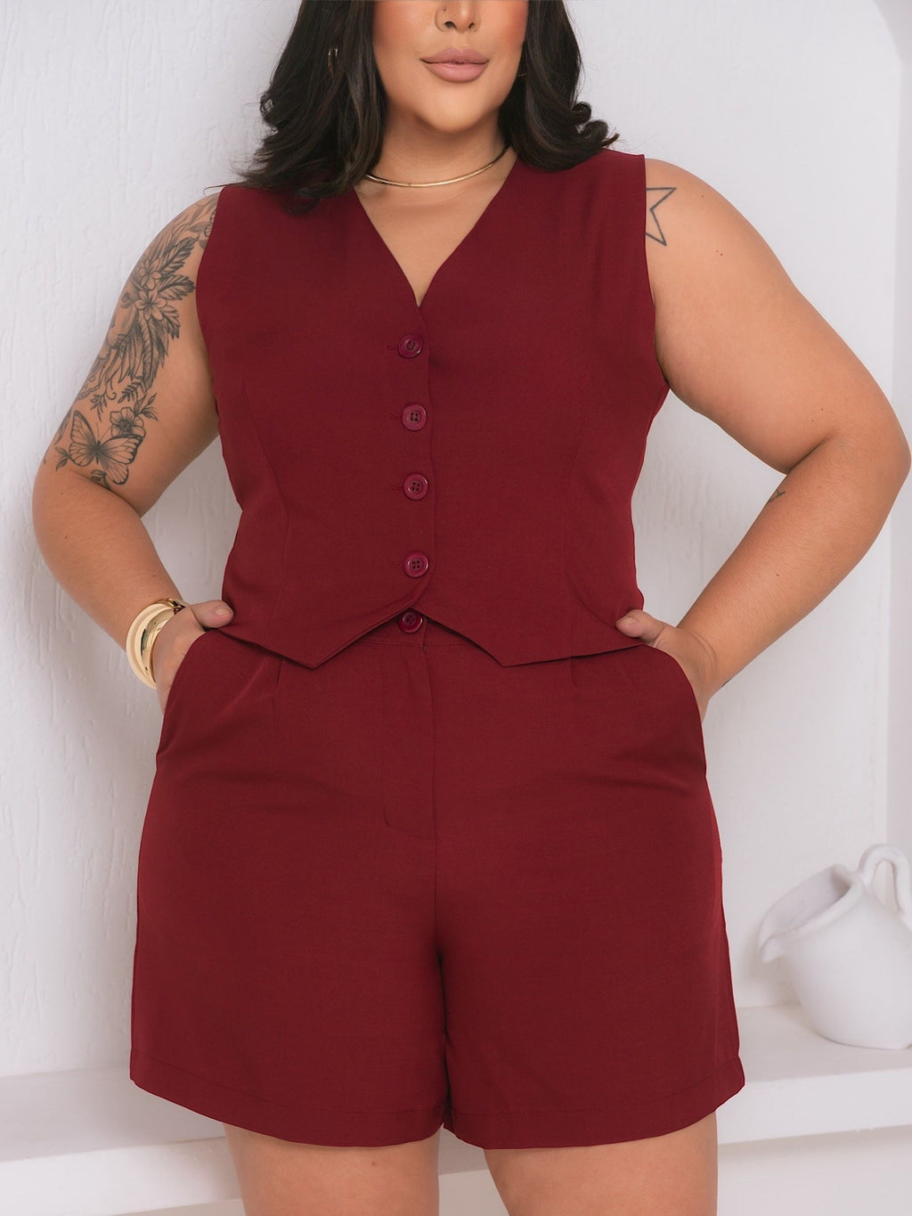 Conjunto Plus Size Alfaiataria ou Twill FF-CON-028-XY-607 *Pacote: R$ 75 *Atacado: R$ 90