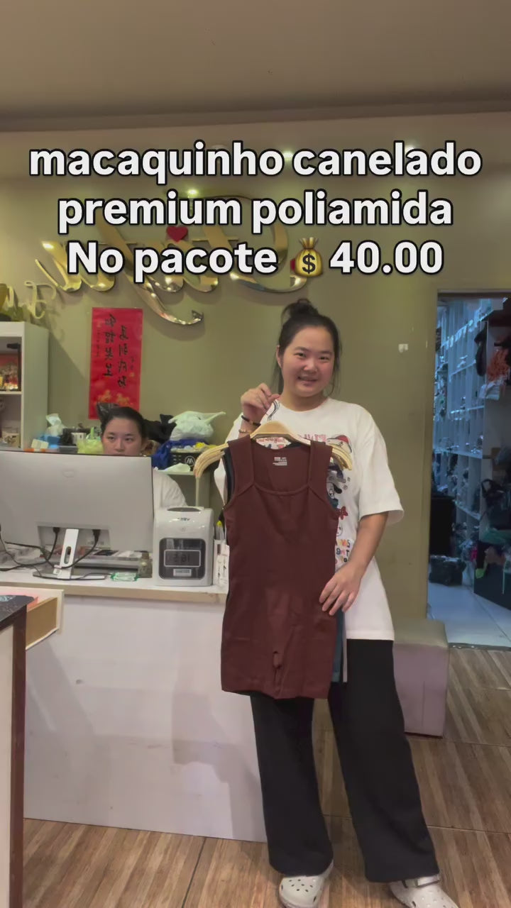 Macaquinho Canelado Premium Poliamida Academia *Pacote: R$ 40