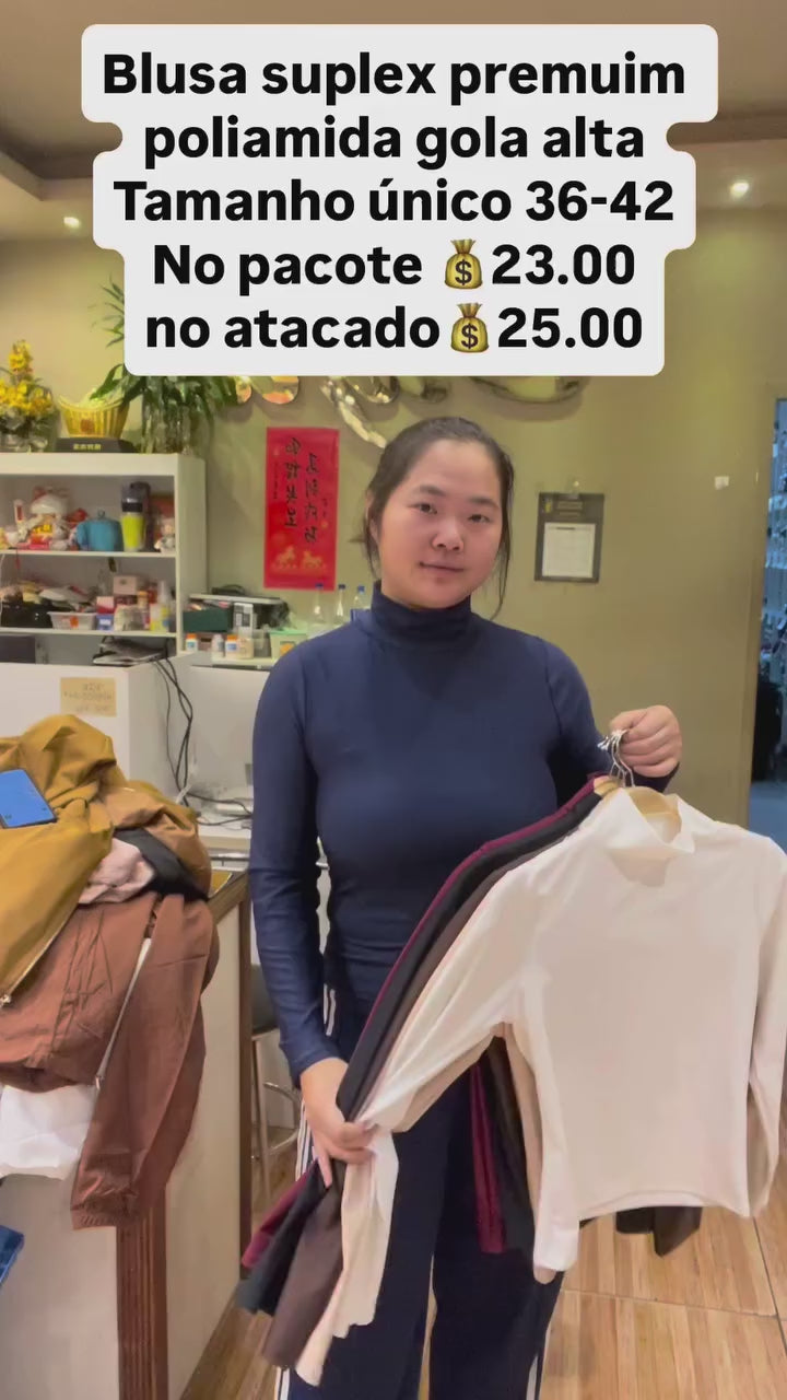 Blusa Suplex Premium Poliamida Gola Alta Tamanho Único 36-42 *Pacote: R$ 23 *Atacado: R$ 25