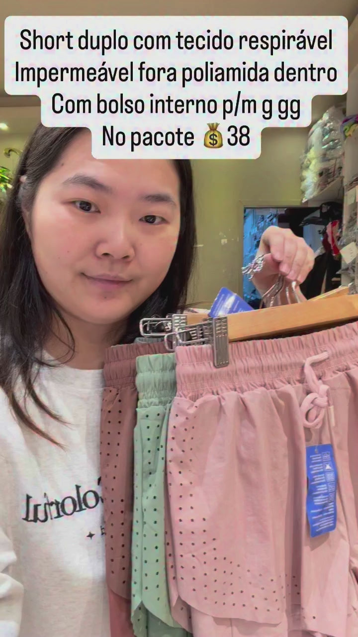 Short Duplo Com Tecido Respirável Impermeável Fora Poliamida Dentro Com Bolso Interno P/M G GG Academia *Pacote: R$ 38