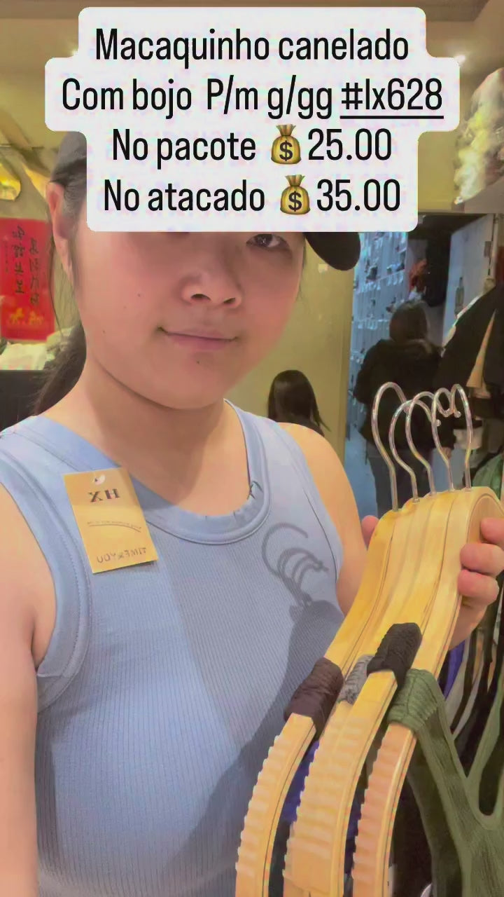 Macaquinho Canelado Com Bojo P/M G/GG #Lx628 Academia *Pacote: R$ 25 *Atacado: R$ 35